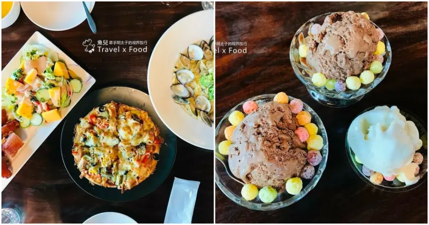 ▲在巧克力雲莊也能享受豐盛的美食饗宴！鹹食表現毫不馬虎外，份量驚人的招牌巧克力冰，更是大小朋友都為之瘋狂的夢幻甜點。