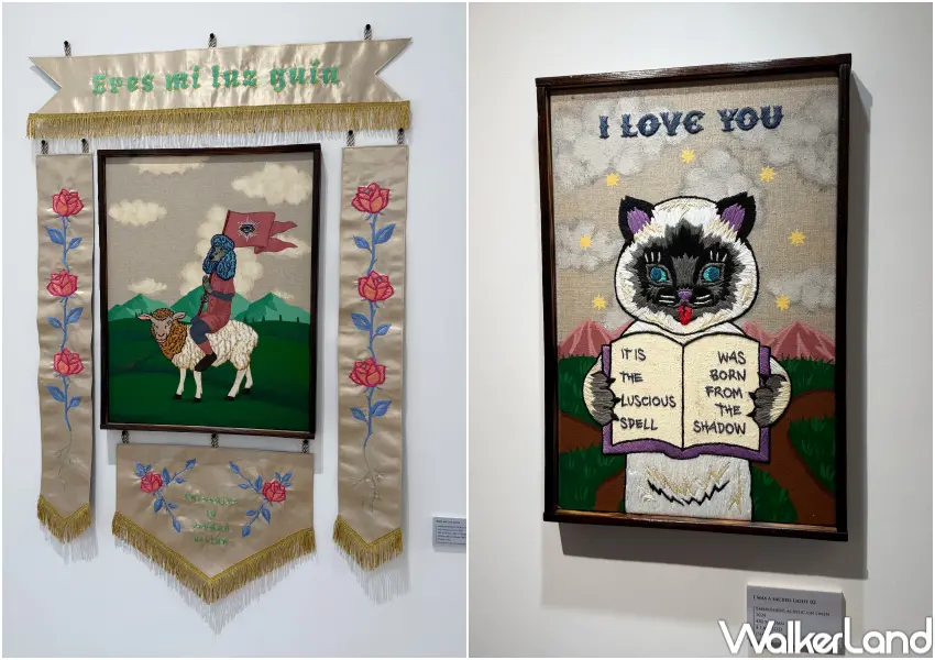 ▲台北免費展覽！日本藝術家高木耕一郎作品中可看到獨眼、星芒、心臟及祈求姿勢等宗教繪畫構圖、元素。(攝影：鄭亦庭)