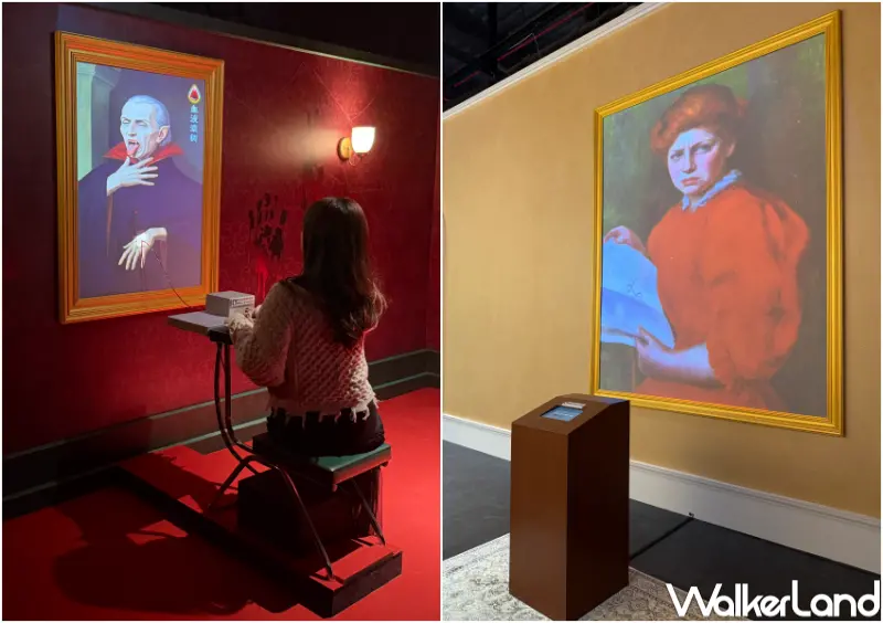 ▲台北親子景點推薦！AI繪動的畫II特展可以跟《翻閱畫冊的少女》、吸血鬼德古拉互動。(攝影：鄭亦庭)