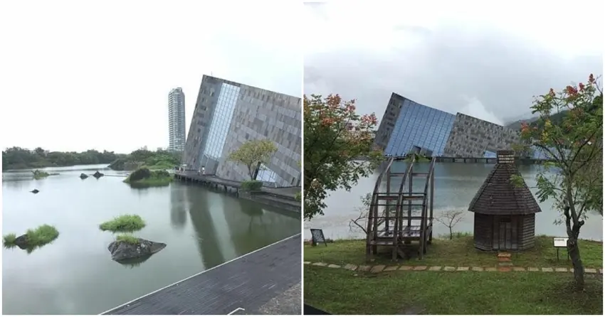 ▲蘭陽博物館獨特的單面山造型，倒映在平靜的濕地水面上，感受宜蘭特有的寧靜氣息。