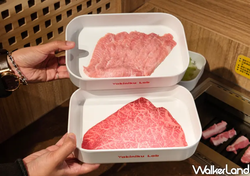 ▲燒肉Lab每份肉盤皆為秤重，但最便宜一份100元有找超划算。(攝影：鄭雅之)