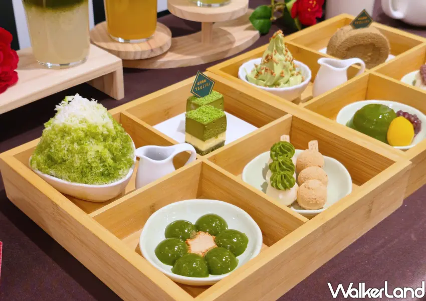 ▲辻利茶舗「辻利時光套餐」一次集結抹茶霜淇淋、焙茶刨冰、濃茶卷、生乳酪等人氣品項自由搭配。(攝影：鄭雅之)