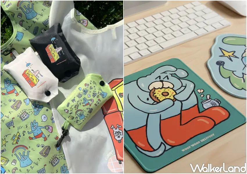 ▲2026台北文具展！汪汪快遞推出可愛周邊商品，從滑鼠墊、購物袋、毛毯到抱枕都有。