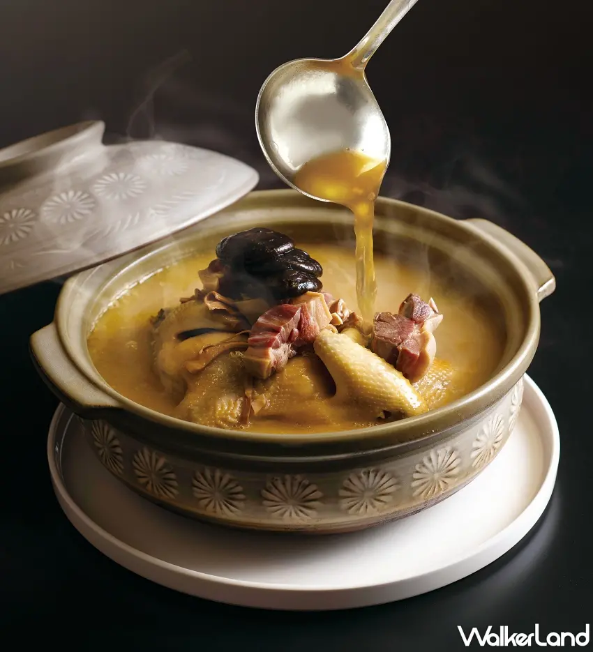 ▲點水樓「砂鍋火烔雞湯」絕對是亮點 ,這道湯品耗工費時,需用「兩隻雞」才能完成