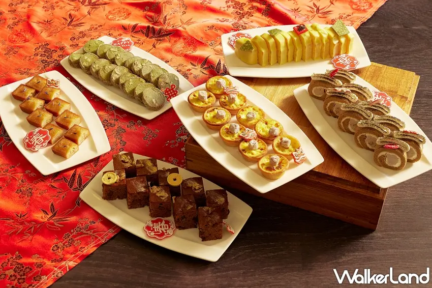 ▲鉑麗安自助餐甜點區呼應節慶，特別推出烏梅酒黑糖糕、桂花蜂蜜費南雪等多款甜品。圖／JR東日本大飯店台北提供；窩客島整理