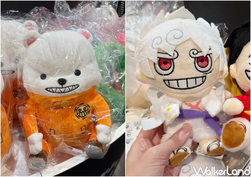 ▲台北航海王25週年紀念特展周邊區必買五檔魯夫、培波等角色造型娃娃。(攝影：鄭亦庭)