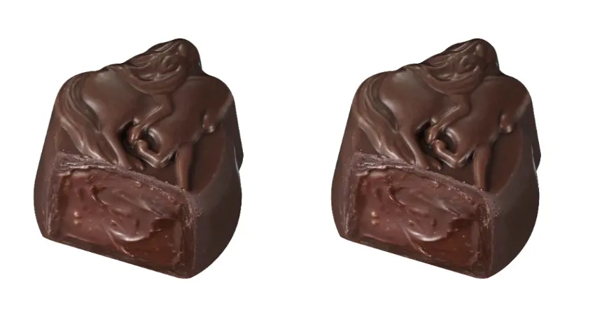 ▲將鹹味焦糖甘納許包裹於黑巧克力中，以此呈現出成熟的口感。