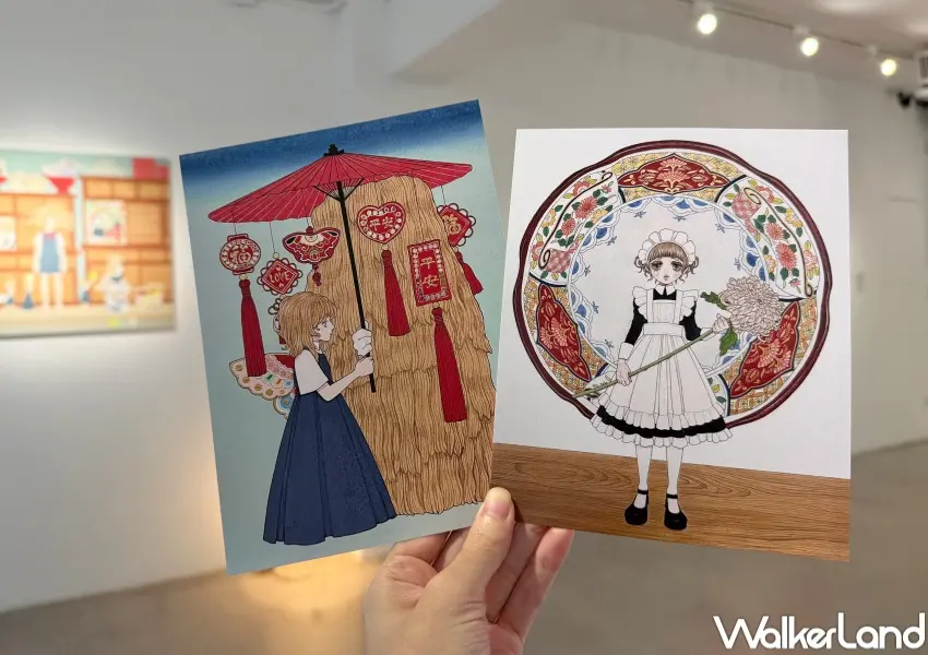 ▲永島千裕台灣首展周邊必買！推出海報、透明貼紙、5款作品明信片等收藏用周邊。(攝影：鄭亦庭)