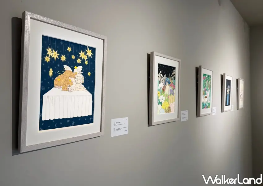 ▲信義區展覽必逛亮點！日本藝術家永島千裕畫作中常有天使、惡魔形象人物。(攝影：鄭亦庭)