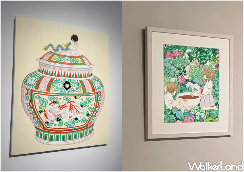 ▲隱藏版信義區展覽！現場展出日本藝術家永島千裕壺系列、戒指系列等，日系風格畫作必拍。(攝影：鄭亦庭)