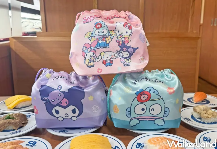 ▲藏壽司攜手三麗鷗家族推出滿額贈活動，束口便當袋成為林園沿海路店開幕亮點之一。