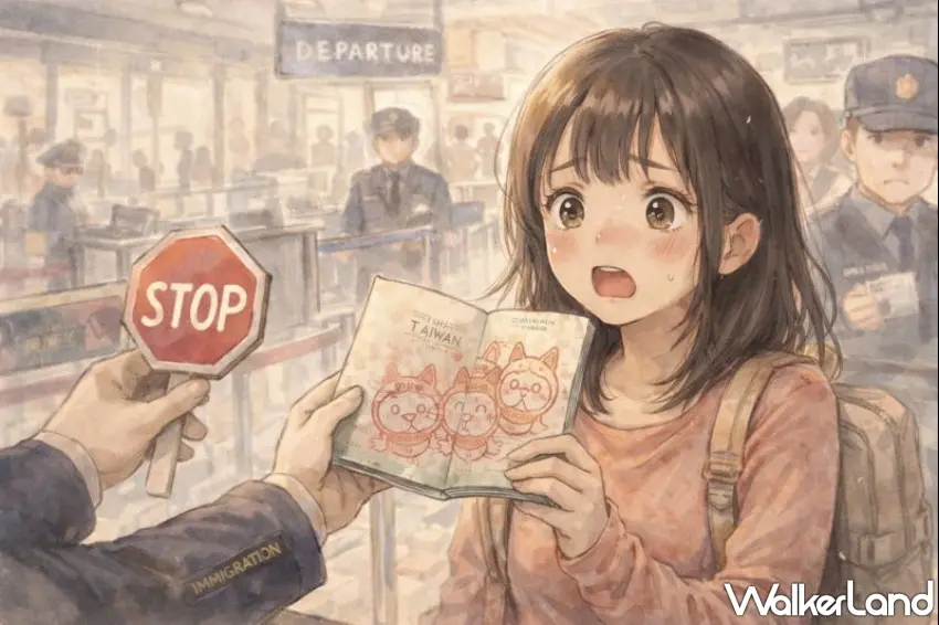 ▲護照內頁慘遭蓋上吉伊卡哇印章恐無法出國？外交部示警護照汙損嚴重後果  / 圖：AI生成提供 窩客島整理