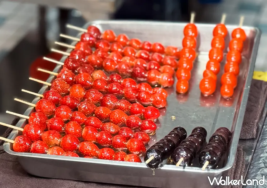 ▲板橋府中美食必收！鳥來伯專業糖葫蘆 草莓糖葫蘆40元、番茄只要25元天天排隊（攝影：蕭芷琳）