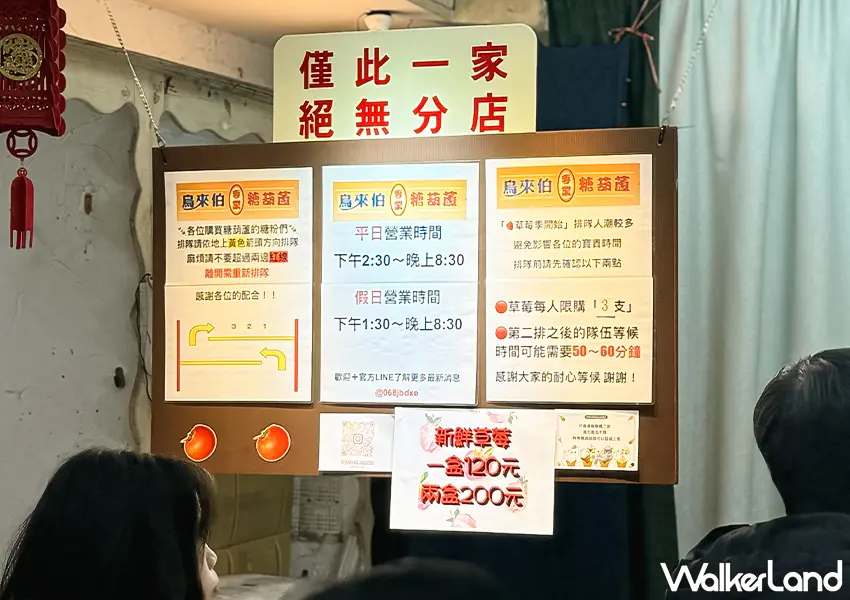 ▲板橋府中美食必收！鳥來伯專業糖葫蘆 草莓糖葫蘆40元、番茄只要25元天天排隊（攝影：蕭芷琳）