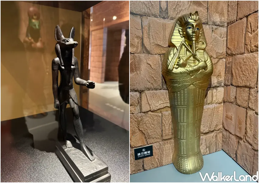 ▲華山古文明展埃及展區必拍！一整排超壯觀的埃及神祇、拉美西斯四世、法老托勒密一世像等復刻文物。(攝影：鄭亦庭)