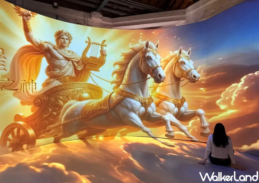 ▲華山古文明展地中海展區打造半圓形光雕投影區。(攝影：鄭亦庭)