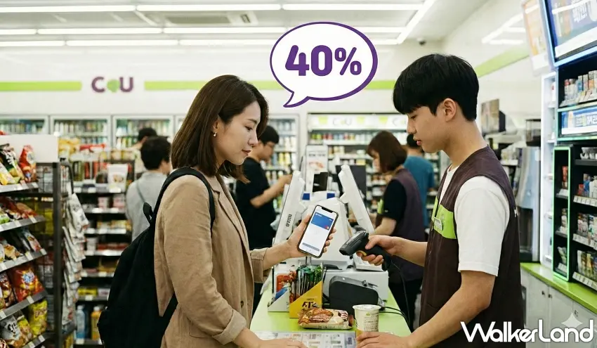 ▲民眾在韓國超商使用手機掃碼支付的情境。圖/AI生成;窩客島整理