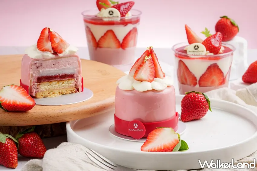 ▲首波主打的焦點非「草莓白玉慕斯」莫屬，展現了日式甜點對於口感層次的極致追求。圖／大倉久和大飯店提供；窩客島整理