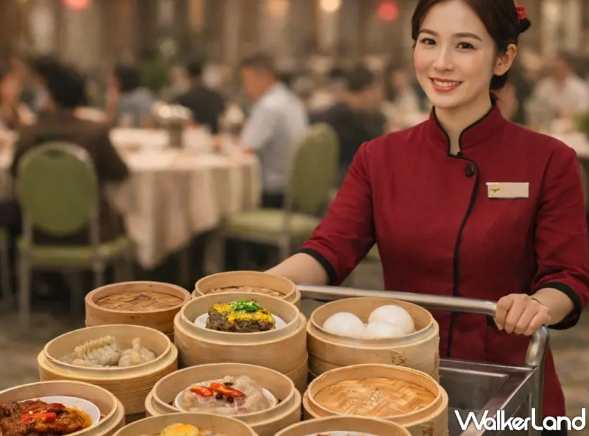 ▲福粵樓重現復古港點推車巡桌服務，讓賓客感受早期香港茶樓的熱鬧氛圍。圖／福容台北一館提供；窩客島整理