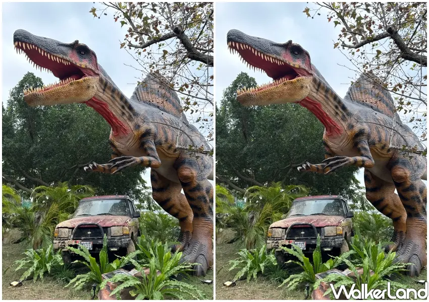 ▲台北恐龍樂園有近70隻會動、會吼的巨型恐龍，打造沈浸式體驗。(攝影：鄭雅之)