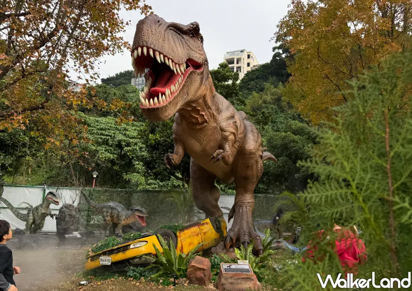 ▲園區透過不同場景轉換節奏，從霧氣環繞的森林區，到猛獸突然現身的轉角設計，邊走邊讓人驚呼。(攝影：鄭雅之)