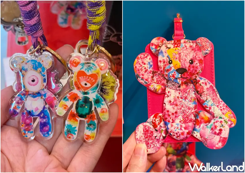 ▲華山蜷川實花展台北站獨家周邊！蜷川實花泰迪熊周邊系列必收鑰匙圈、證件套等。(攝影：鄭亦庭)