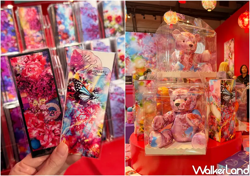 ▲華山蜷川實花展台北站獨家周邊！蜷川實花泰迪熊、蜷川實花泰書籤。(攝影：鄭亦庭)