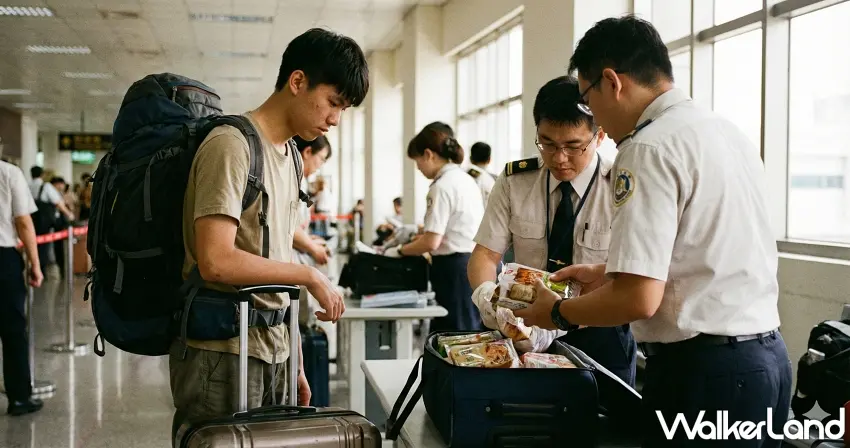▲出國買泰國雞皮餅乾當伴手禮險罰3萬。動植物防疫檢疫署提醒，含禽畜肉類製品禁入境，違者最高罰百萬，主動申報可免罰。圖／AI生成，窩客島整理