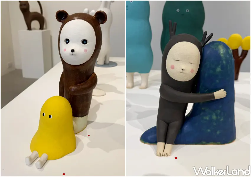 ▲台北免費展覽推薦！韓國藝術家河星美陶偶作品結合動物、植物與人形等療癒戲角色。(攝影：鄭亦庭)