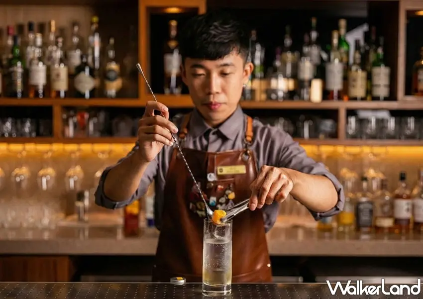 ▲調酒師Daniel發揮巧思,將沙漠、綠洲與神話元素融入調酒中,讓味覺也能體驗一場埃及冒險。圖/台南遠東香格里拉提供;窩客島整理