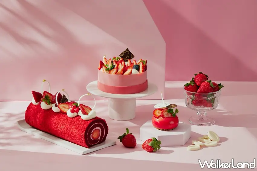 ▲台北喜來登The Deli推出期間限定「草莓系列甜點」，嚴選當季鮮採草莓，打造五款兼具視覺美感與風味平衡的草莓甜點。圖／台北喜來登大飯店提供；窩客島整理