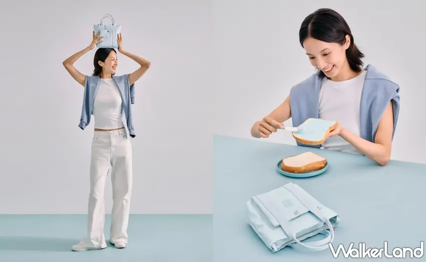 ▲PUFF系列手提包附有可拆式背帶，模特兒示範輕鬆切換手提與斜背的時髦日常穿搭。圖／PORTER INTERNATIONAL提供；窩客島整理