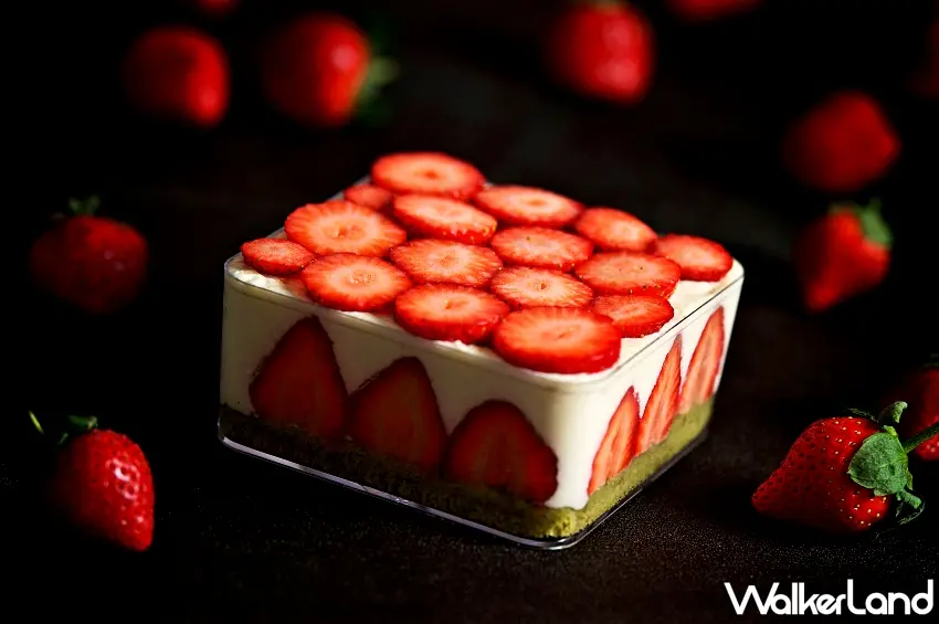 ▲熱銷破千盒的「草莓寶盒」以抹茶手指蛋糕為基底，夾入超過15顆大湖草莓與馬斯卡邦慕斯。圖／神旺普諾麵包坊提供；窩客島整理