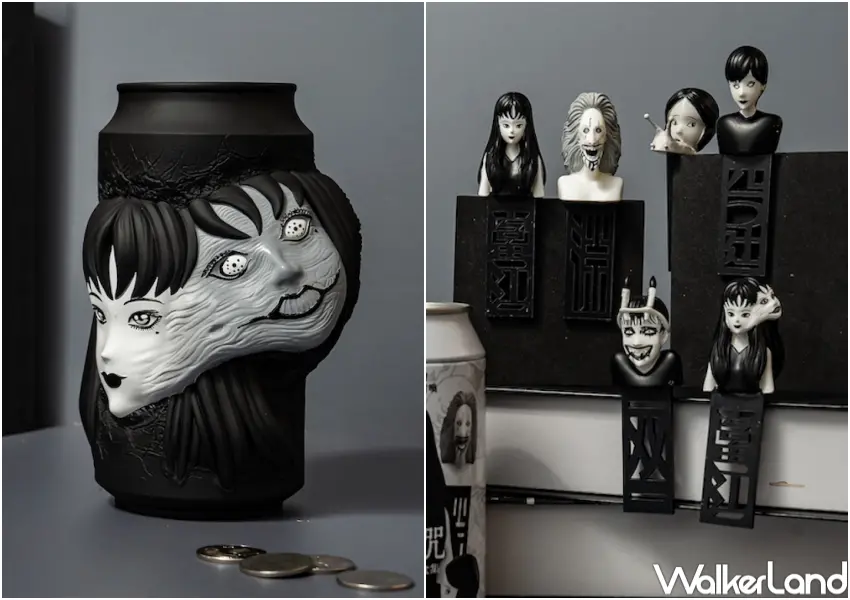 ▲伊藤潤二快閃店周邊必買推薦!富江分裂罐存錢筒、富江立體書籤等百款周邊一次逛。