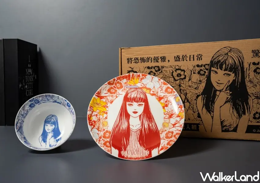 ▲夢時代伊藤潤二快閃店周邊,富江詭麗陶瓷碗盤組。