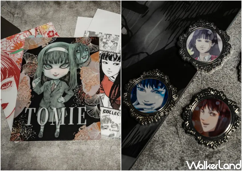 ▲夢時代伊藤潤二快閃店周邊,推出富江L夾、富江金屬徽章等富江周邊必收。