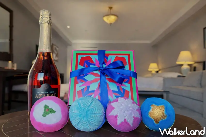 ▲高雄漢來情人節專案加贈LUSH泡澡球組，前7組預訂還額外贈送限量粉紅氣泡香檳。圖／高雄漢來大飯店提供；窩客島整理