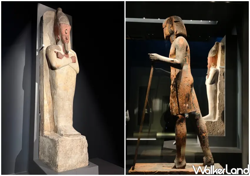 ▲埃及之王法老展最後「永生單元」可以看到「拉美西斯一世陵墓守護雕像」、「歐西里斯造型的阿蒙霍特普一世雕像」。