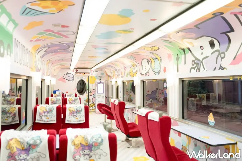 ▲三麗鷗萌旅號繽紛的主題車廂，提供 CARAT 們豐富有趣的乘車體驗。 圖／易遊網提供；窩客島整理