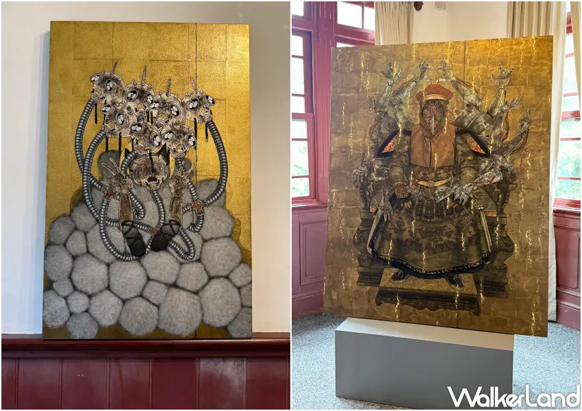 ▲圓山站免費展覽！圓山別邸毛物展覽展出台灣藝術家Fulin近十年的面具貓咪、烏鴉人、毛物系列作品。(攝影：鄭亦庭)