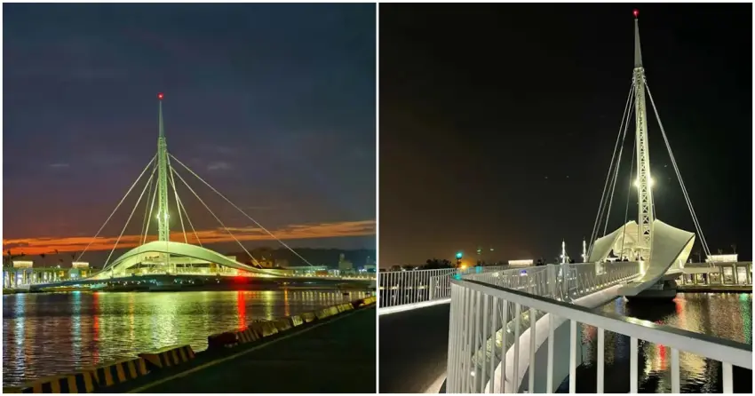 ▲夜幕時分,大港橋點亮璀璨燈光,與水面倒影相互輝映,可說是高雄港最迷人的夜景地標。