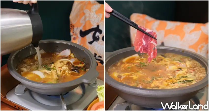 ▲一鍋兩吃的「港式雞煲」,吃到一半再加入高湯變成麻辣鍋,可以煮蔬菜、涮肉片。(攝影:鄭雅之)