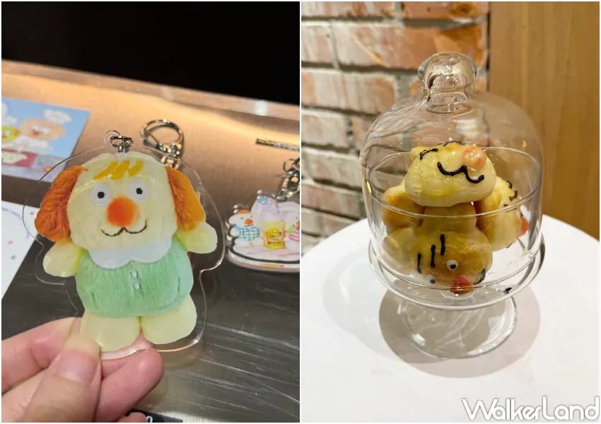 ▲台北免費展覽必拍打卡點、必買周邊!狗狗壓克力鑰匙圈與只供觀賞的狗狗造型麵包。(攝影:鄭亦庭)