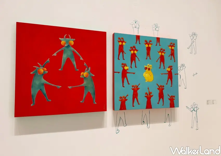 ▲台北免費展覽必拍亮點！藝術家克拉蘇塔於現場牆面親自手繪幽默插畫。(攝影：鄭亦庭)