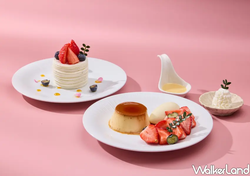 ▲台北漢來大廳酒廊必拍午茶推昭和布丁、草莓雙層起司。