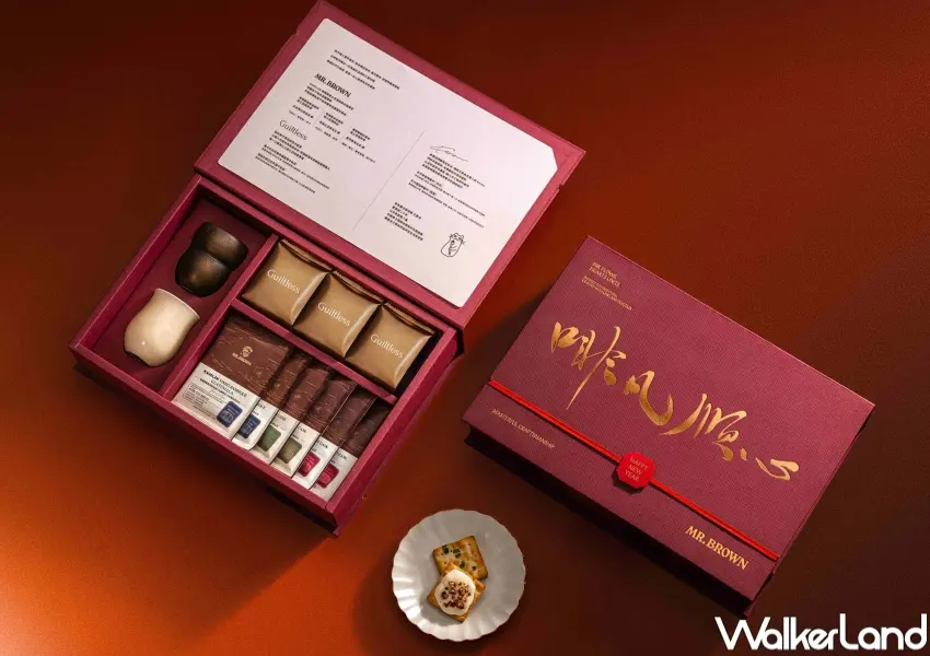 ▲伯朗咖啡館春節聯名禮盒登場，濾掛咖啡搭配牛軋餅，主打新年送禮質感選擇。