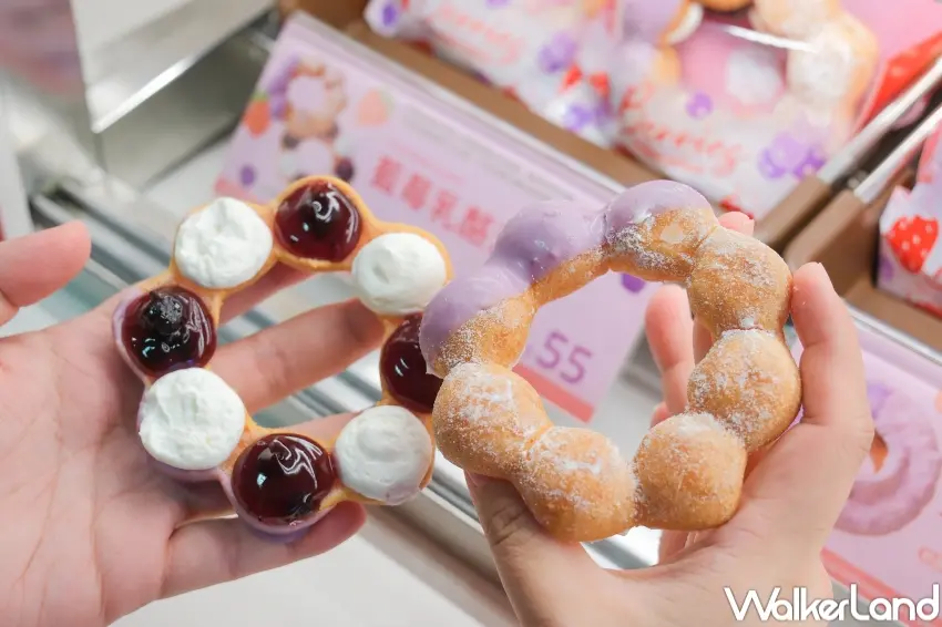 ▲Mister Donut 以波堤、歐菲香與法蘭奇等圈體，搭配草莓、藍莓與覆盆莓變化口感。（攝影：張人尹）