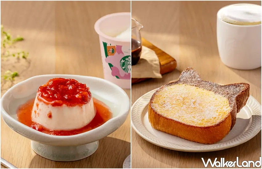 ▲超萌「貓咪法式吐司」與濃郁「草莓布丁」，讓咖啡時光變身療癒療癒下午甜點時光。