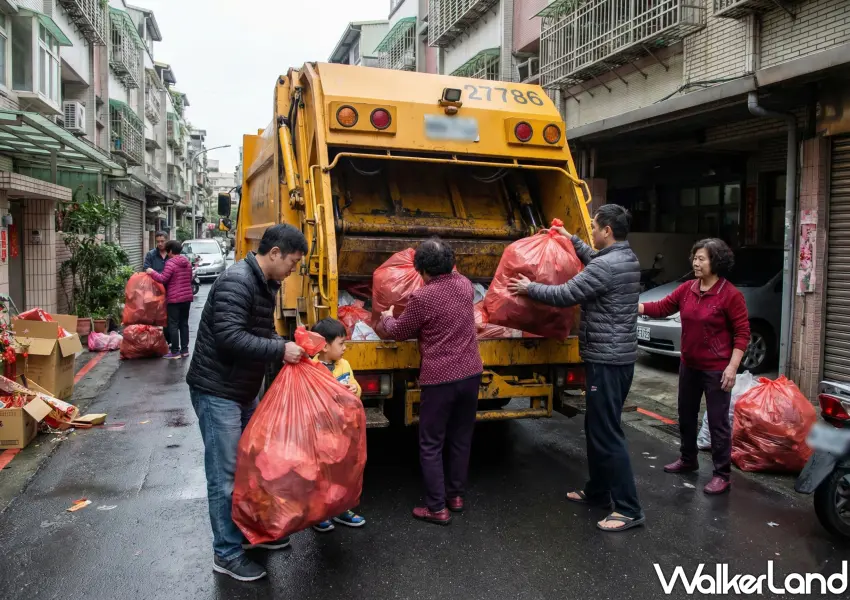 ▲初四必須執行扔窮任務，初一到初三累積的垃圾就是窮氣的根源，如果不趁這天徹底清掃出門，家裡的財位就會被髒東西佔據。(AI製圖)