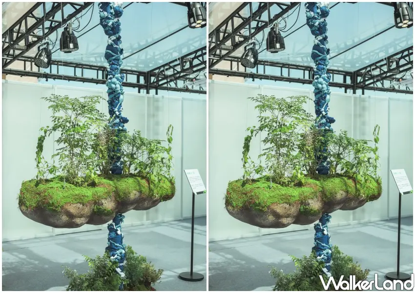 ▲第三棲地 Habitat³ 裝置藝術細節，以漂浮生態意象展現建築與自然的和諧共生。